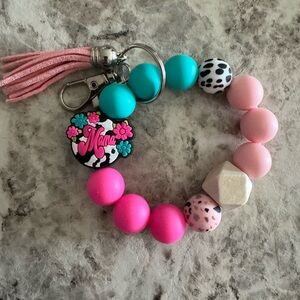 Pink and Turquoise Beaded Keychain Bracelet